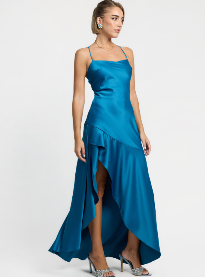 Vestido Seda Volante Espalda Cruzada