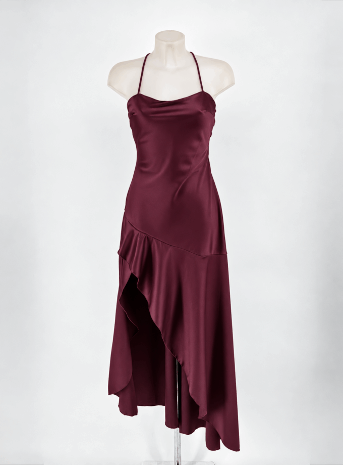 Vestido Seda Volante Espalda Cruzada
