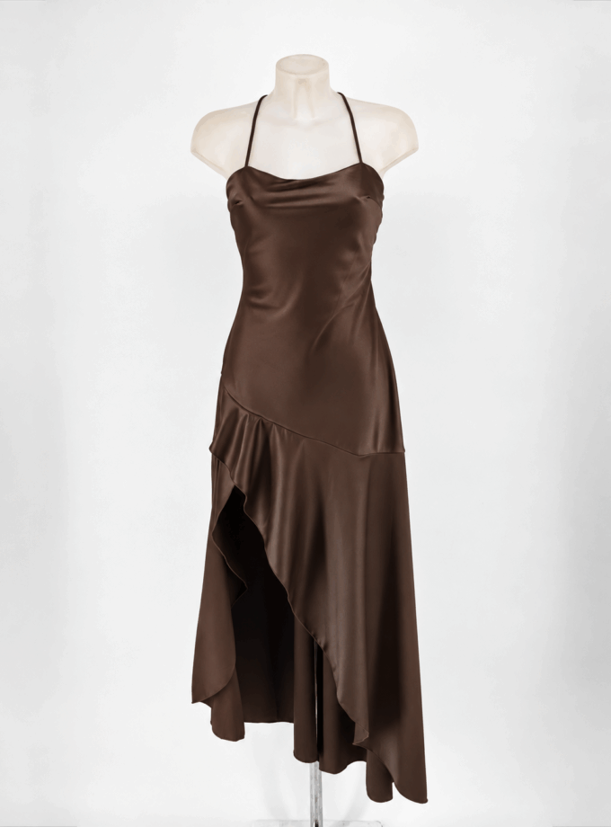 Vestido Seda Volante Espalda Cruzada