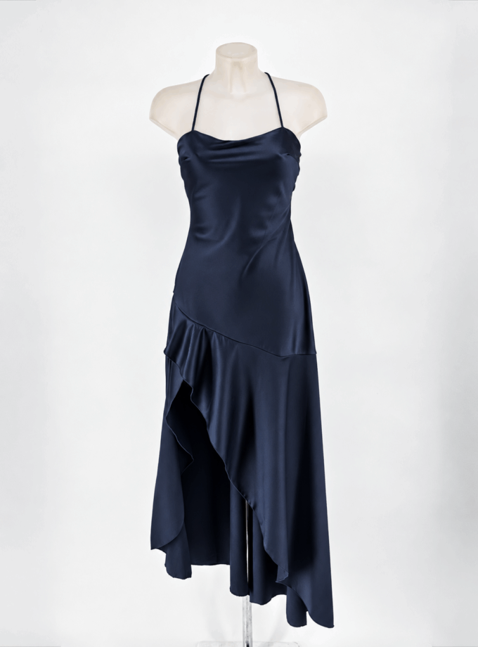 Vestido Seda Volante Espalda Cruzada