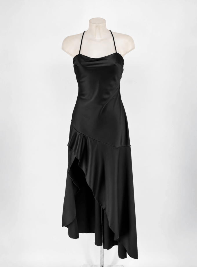 Vestido Seda Volante Espalda Cruzada
