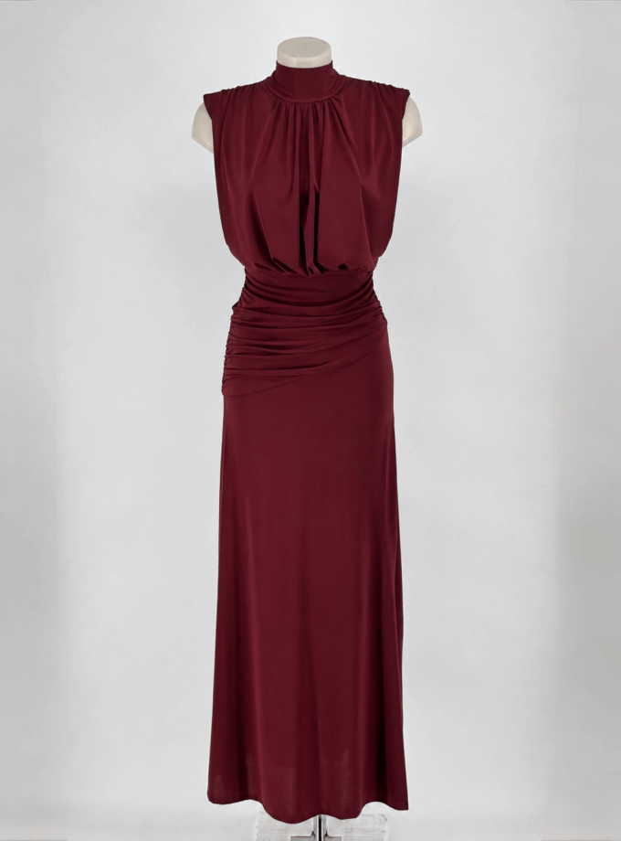 Vestido Drapeado Cuello Alto