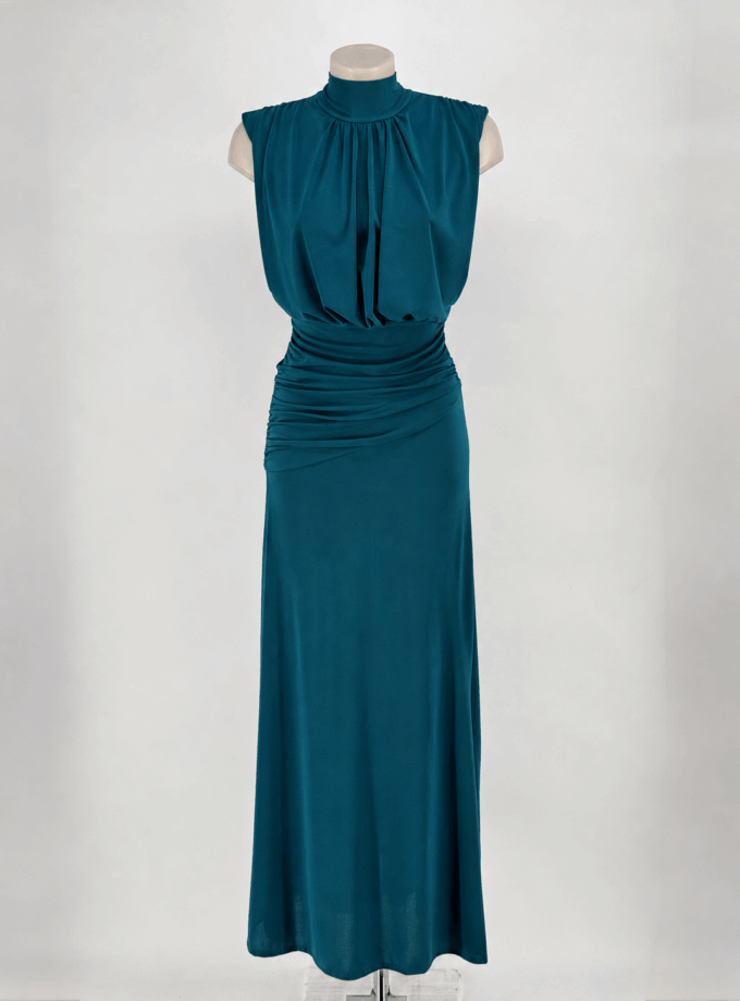 Vestido Drapeado Cuello Alto