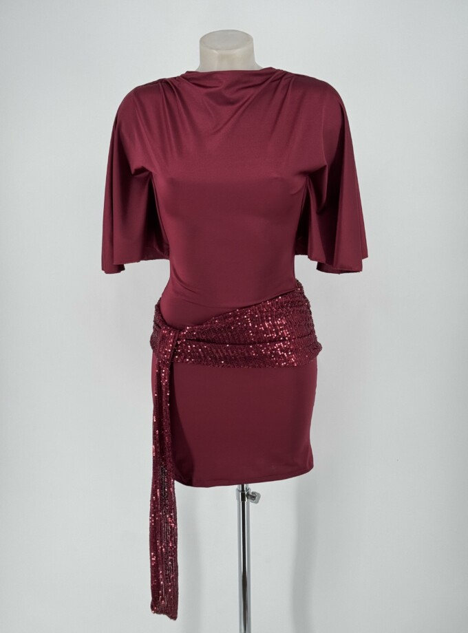 Vestido Espalda Abierta Cinturón Lentejuelas Corto