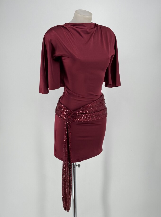 Vestido Espalda Abierta Cinturón Lentejuelas Corto