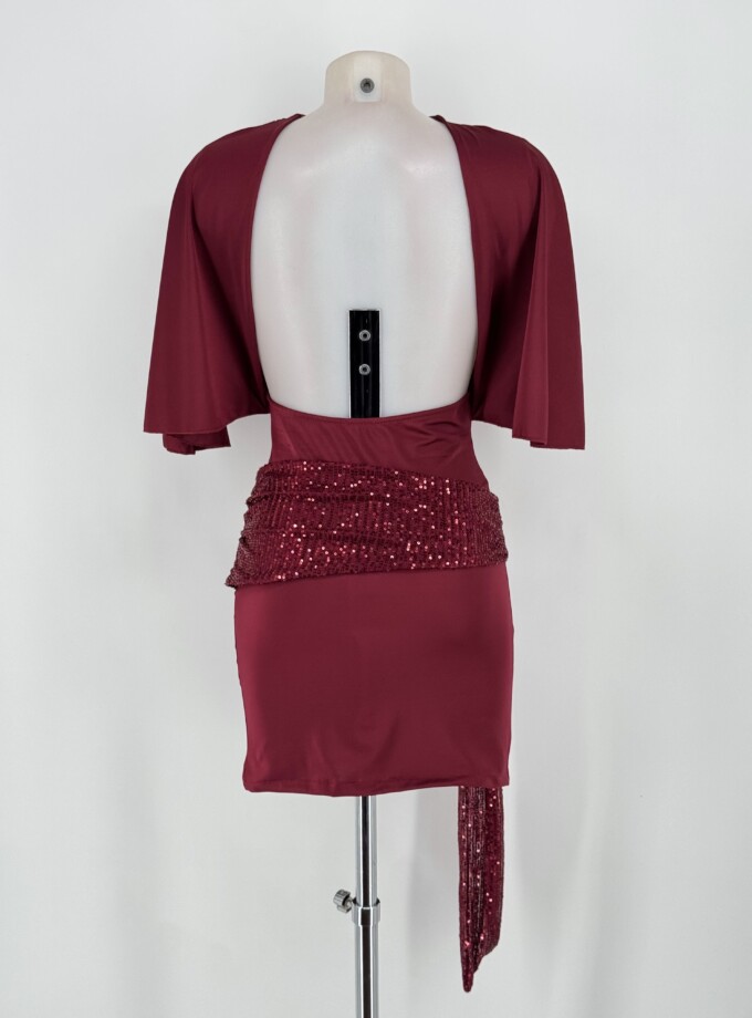Vestido Espalda Abierta Cinturón Lentejuelas Corto
