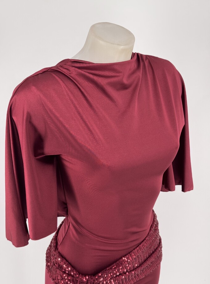 Vestido Espalda Abierta Cinturón Lentejuelas Corto