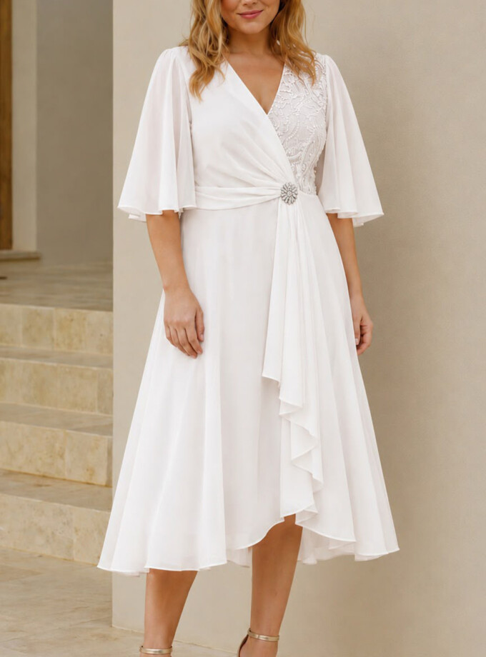 Vestido Midi Mangas Encaje Novia Curvy